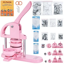 Button Maker Machine Pin Badge Maker 1/1.25/2.28 inch 3-in-1 Pink for DIY