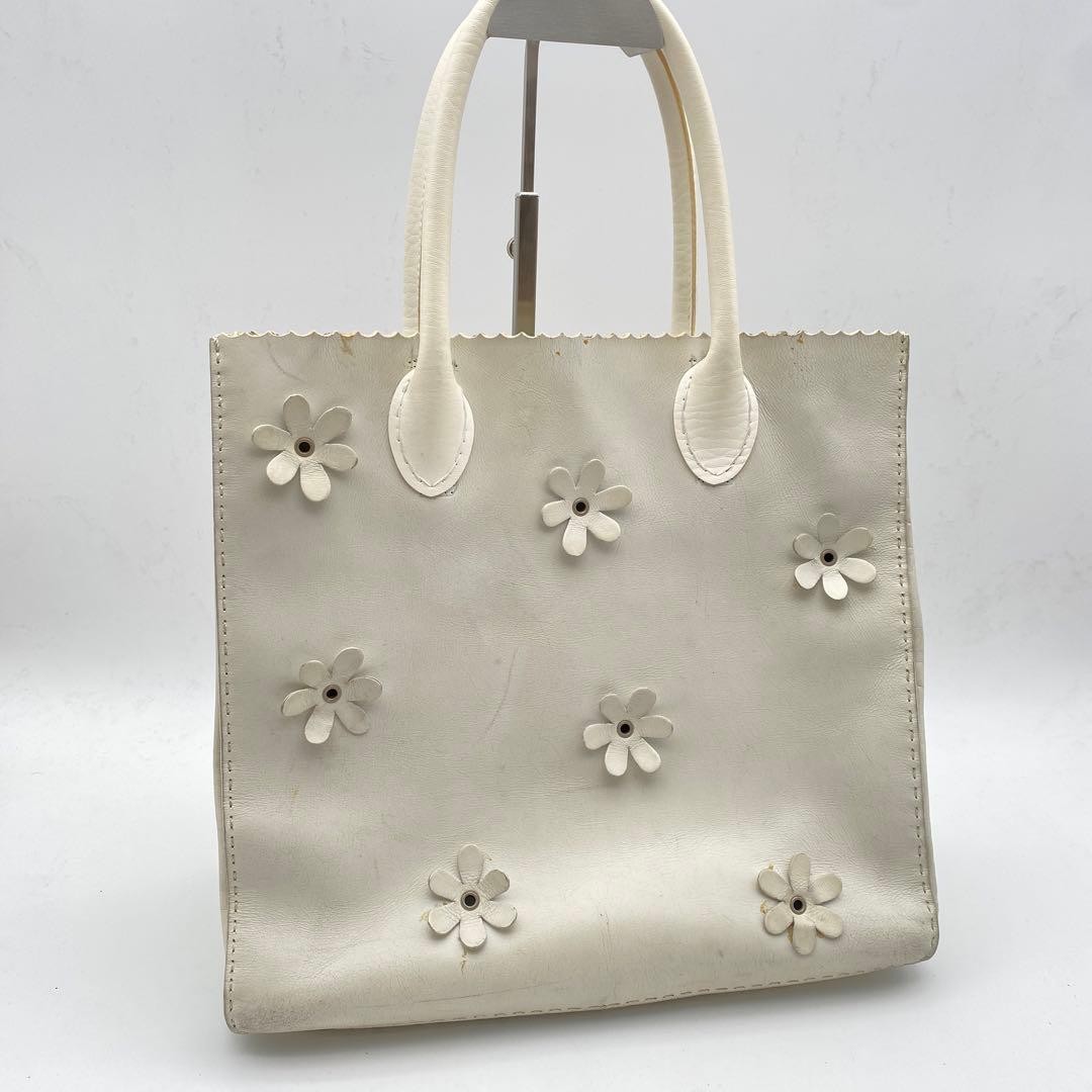 PRADA Tote Bag Handbag Flower Motif White From Japan