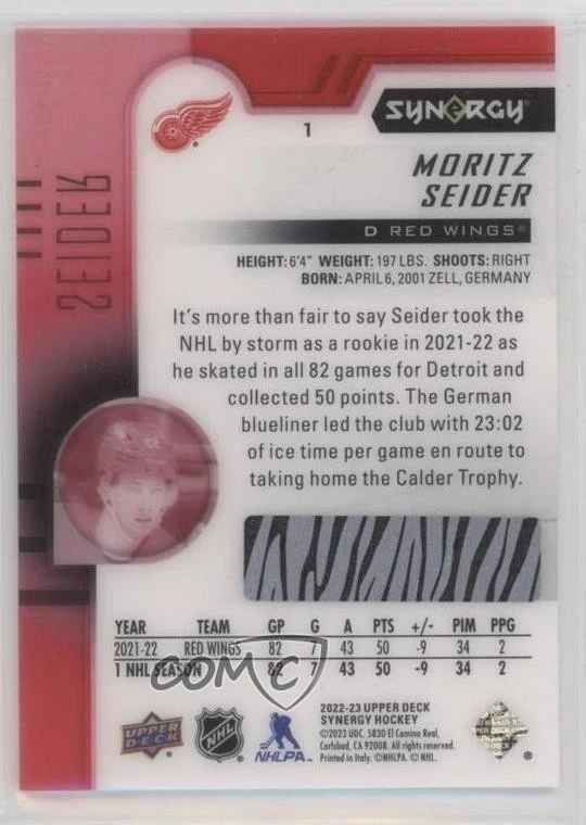 2022-23 Upper Deck Synergy Bounty Red Moritz Seider #1 - Image 2 of 2
