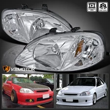 Clear Fits 1999-2000 Honda Civic EK EJ LX EX SI Headlights Headlamps Pair 99-00
