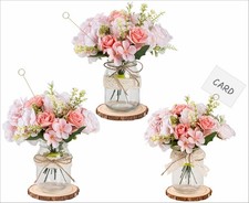Mason Jar Centerpiece Table Decorations for Dining Room Set of 3, Pink