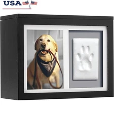 Pet Memorial Box Paw Print Kit Urn Keepsake Storage for Dogs Cats Black Wood New