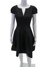 Halston Heritage Womens V Neck Short Sleeve a Line Dress Black Size 2