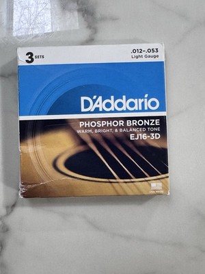 D'Addario EJ16-3D Phosphor Bronze Acoustic Guitar Strings, Light Gauge 3 Sets