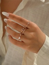 Rose Gold Cubic Zirconia 3 Piece Stackable Geometric Ring Set One Size