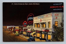 Juarez Avenue by Night Mexico Vintage Linen Postcard Follies Theater
