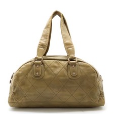 Chanel Leather Wild Stitch Mini Boston 2Way Bag Women Beige One Size