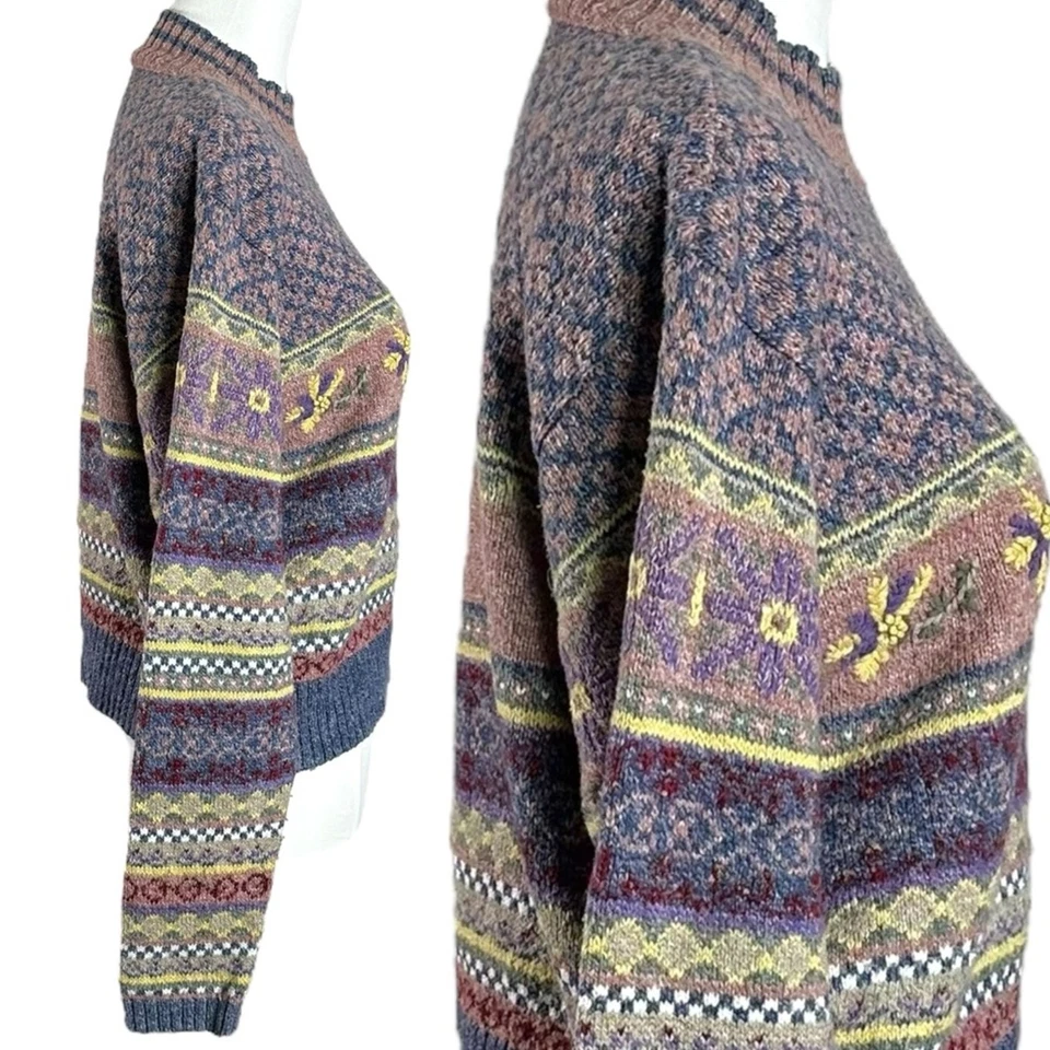 Suéter de Colección Años 90 Cottage Liz Claiborne Fair Isle Lana Mohair Cuello Redondo Mediano Foto 3 de 4