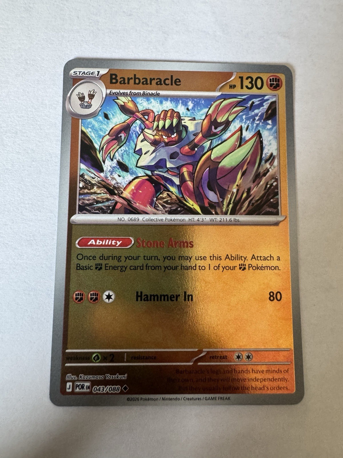 Pokemon TCG Barbaracle 43/88 Perfect Order ME3 Reverse Holo NM