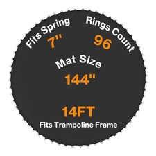 Trampoline Replacement Mat Fits 14FT Round Frame w/96 V-Rings 7" Spring Length