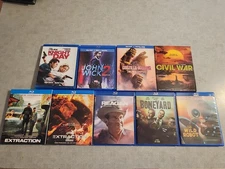 9 Blu-Ray Movie Lot: Extraction John Wick King Kong Reagan Boneyard Civil War