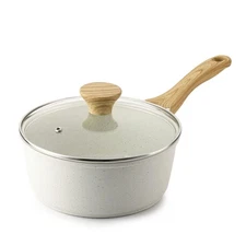 SENSARTE White Ceramic Nonstick Saucepan with Lid 2.5 Quarts Medium Cooking P...