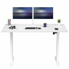 VIVO Electric 60” x 30” Stand Up Desk, White Table Top, White Frame