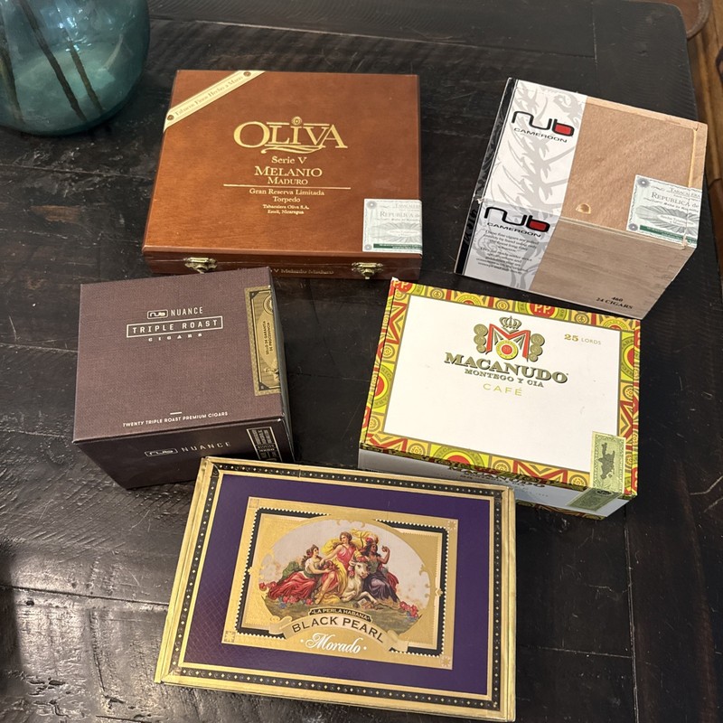 Solid Empty Cigar Box’s- Olivia, Macanudo & Nuance Black Pearl Lot Of 5