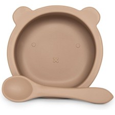 Silicone Baby Suction Bowl Spoon Set BPA Free Toddler Feeding Non Slip Taupe