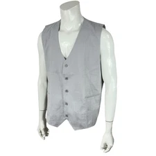 WANGYUE Mens Grey Vest XXL HGY019 Rayon Linen Blend Regular Fit Button Front
