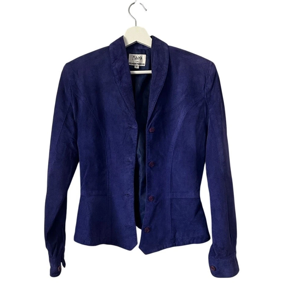  Vintage Maxima Neiman Marcus Purple Suede Crop Jacket size 4 - Image 4 of 4