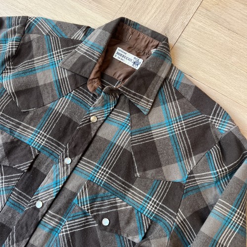 VTG Roebucks Plaid Flannel Western Pearl Snap Shirt Mens Size S - Picture 9 of 11