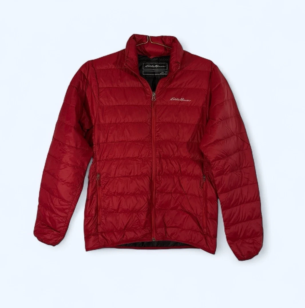 Eddie Bauer Goose Down Puffer Jacket Mens S Red Quilted Lightweight Hiking Camp