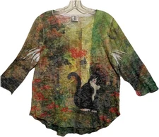 Inoah Med Art To Wear Cat 🐈 Shirt with Colorful Background Womens Semi Sheer