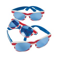 Kids Patriotic Plastic Novelty Sunglasses with Blue Lenses - 5 1/2" x 2", 12 Pcs