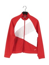 Asics Women's Hoodie XL Red Striped 100 Polyester Full Zip