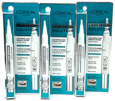 (3) Loreal Lash Serum Solution New In Packaging 0.05 fl oz Each Eyelash Serum