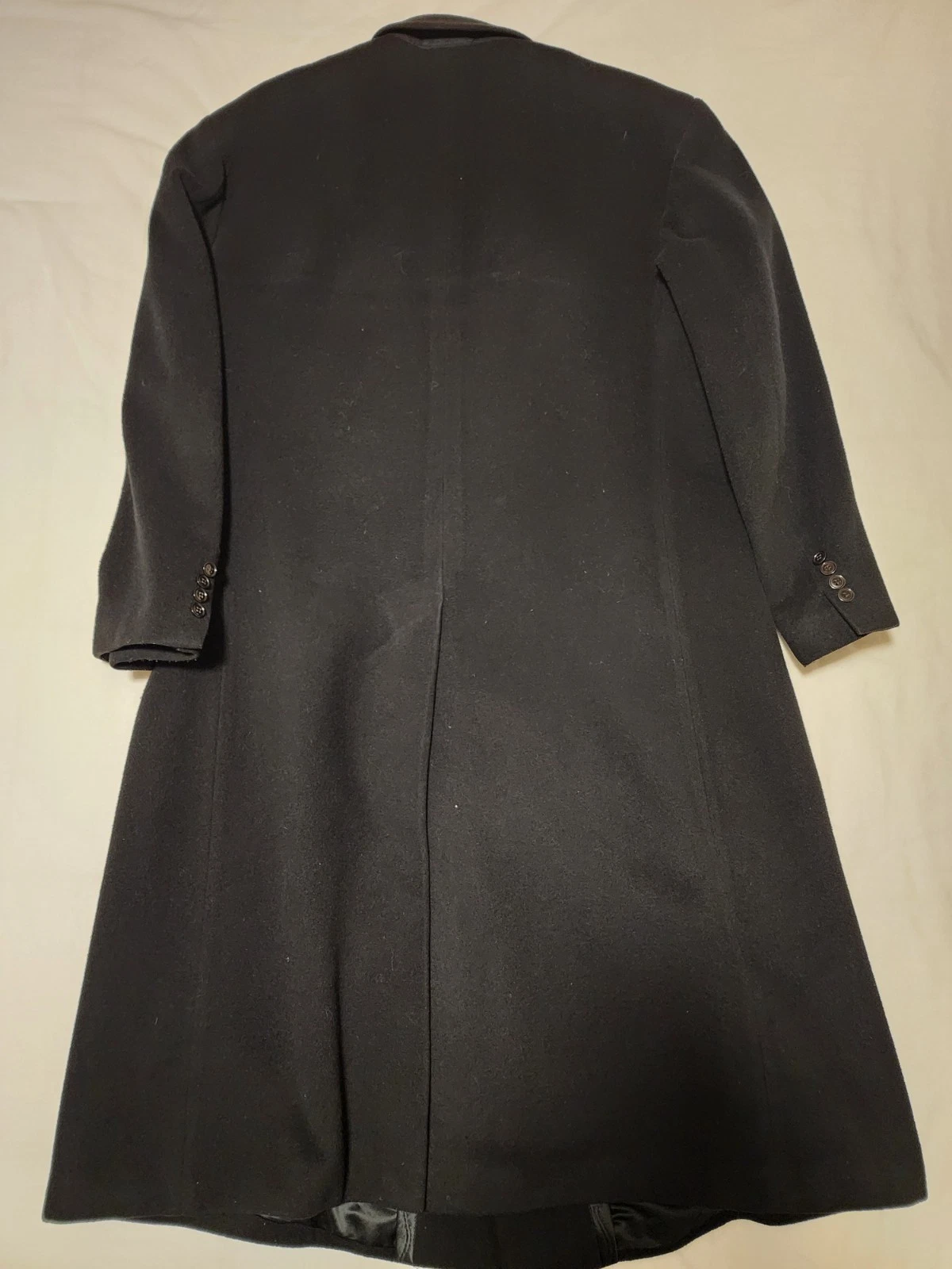 VTG Stafford Mens Black Double Breasted Coat Wool/Cashmere Blend Size 44R - product detail image 2