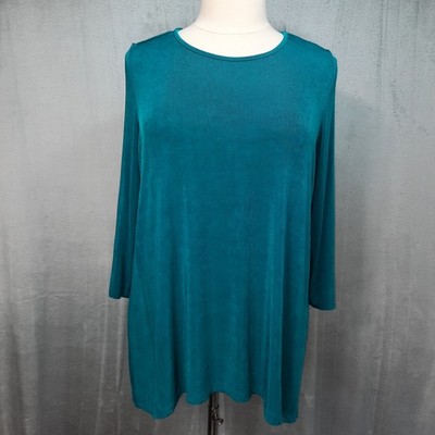 Coldwater Creek Tunic Top Womens 2X Blue Stretch Knit Sharkbite Hem Minimalist