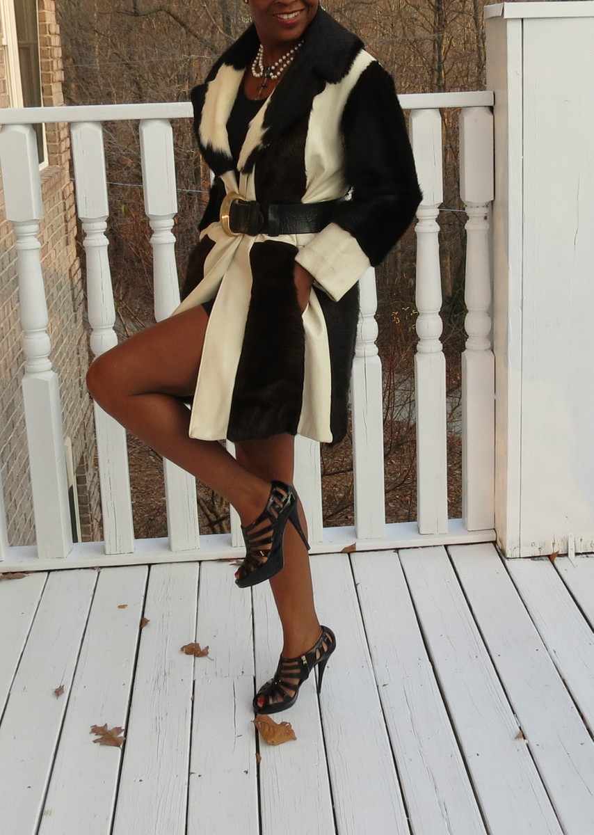 Vintage Unique Opera Leather Black white Cow/Pony Hair Fur coat 
