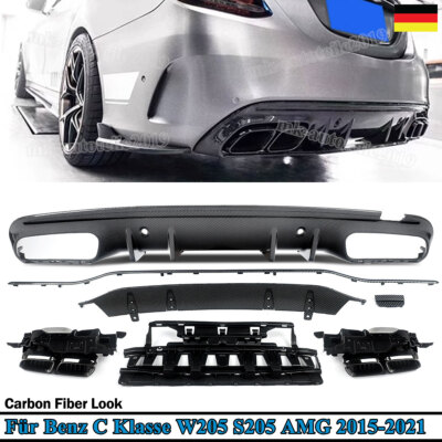 Heckdiffusor mit Schwarz Endrohren für Mercedes W205 S205 Sport Diffusor Carbon