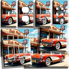 RETRO RED SPORT CAR ROUTE 66 CAFE LIGHT SWITCH OUTLET WALL PLATE GARAGE HD DECOR
