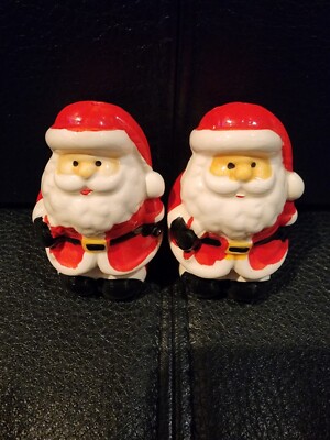Pair of Vintage Santa Claus with Candy Cane Salt & Pepper Shakers 3in Tall