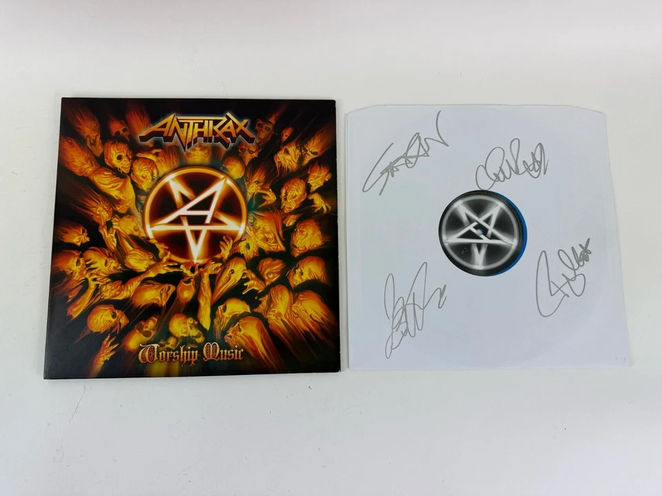 Signed Anthrax Worship Music Vinyl LP Blue Foto 2 de 4