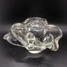 Vintage MCM Murano Heavy Thick Art Glass Ashtray Bowl Flowing Clear Trinket