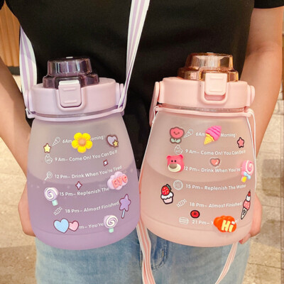 1400ml Large Water Bottle Gradient Sports Jugs Gym Training Cup+3D Sticker