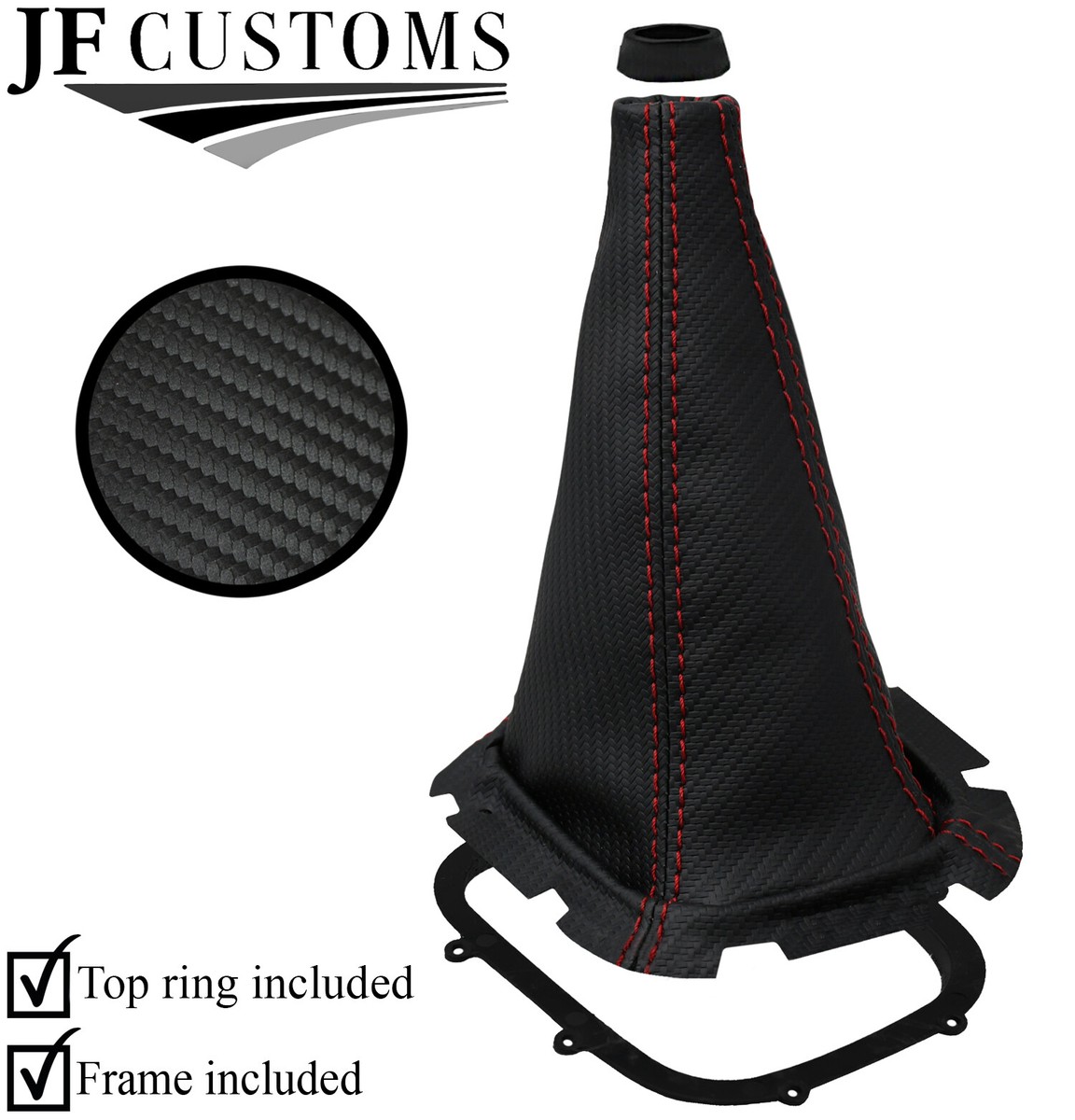 RED STITCH CARBON VINYL SHIFT BOOT+FRAME+TOP RING FOR SUBARU