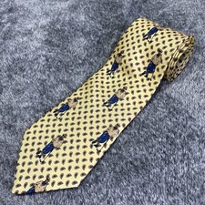 Franco Baretta Mens Necktie Yellow Paisley Golf Print 100% Silk 55x4 Made in USA