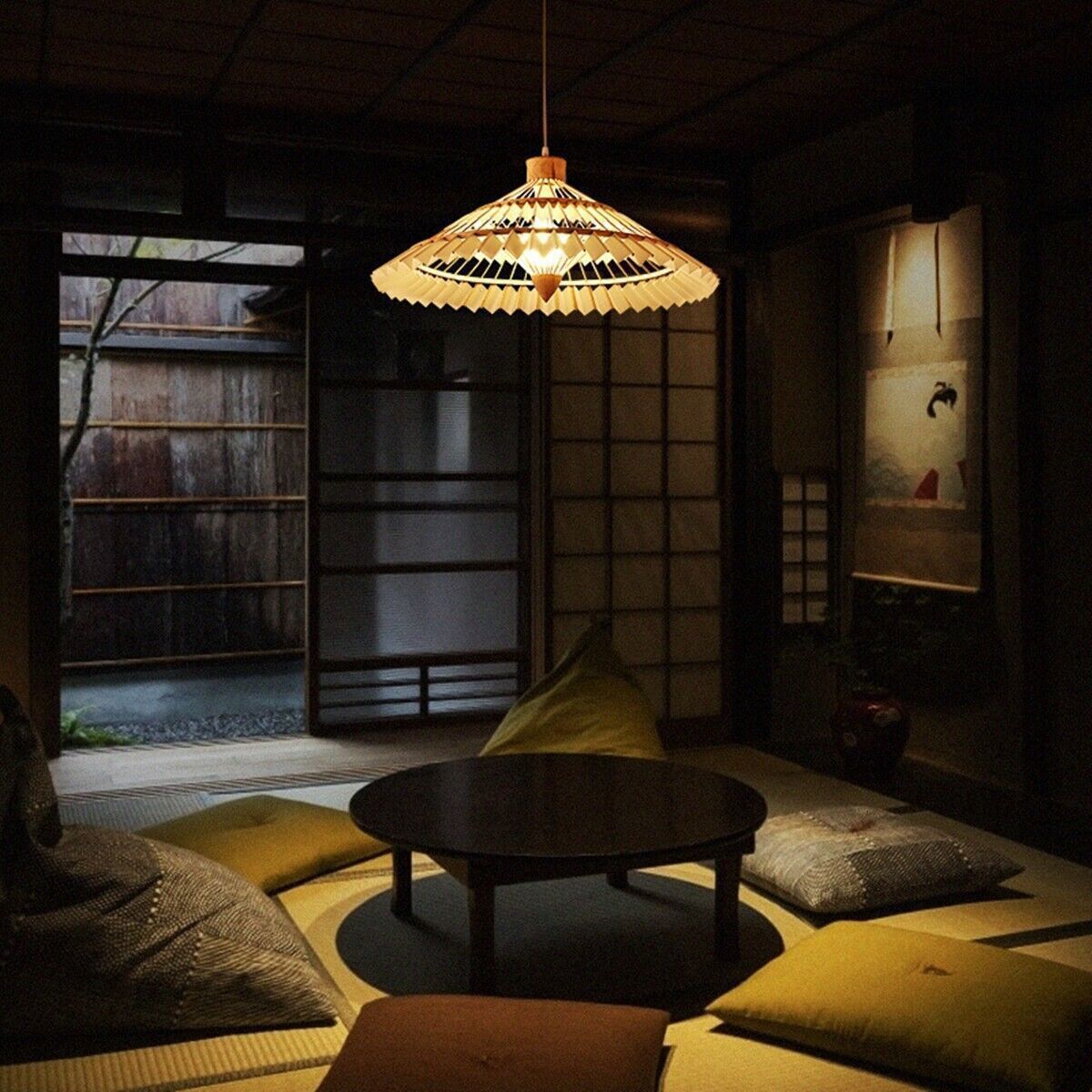 Bamboo Rattan LED Pendant Light Chandelier in Umbrella Design  
