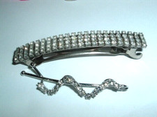 VINTAGE ART DECO WHITE RHINESTONE HAIR CLIP AND BARRETTE