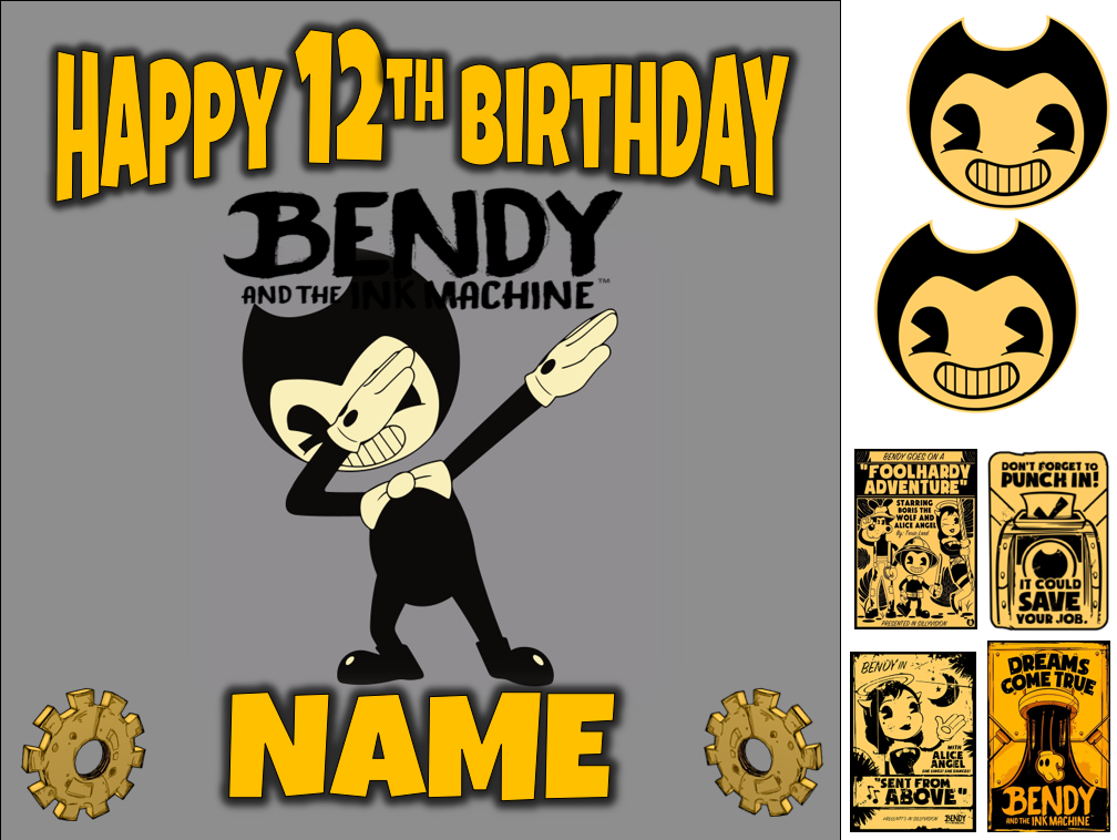 Bendy And The Ink Machine Birthday Thank You Tags, Digital-Print  Yourself-INSTANT DOWNLOAD Thank You Tags, Bendy And The Ink Machine Party