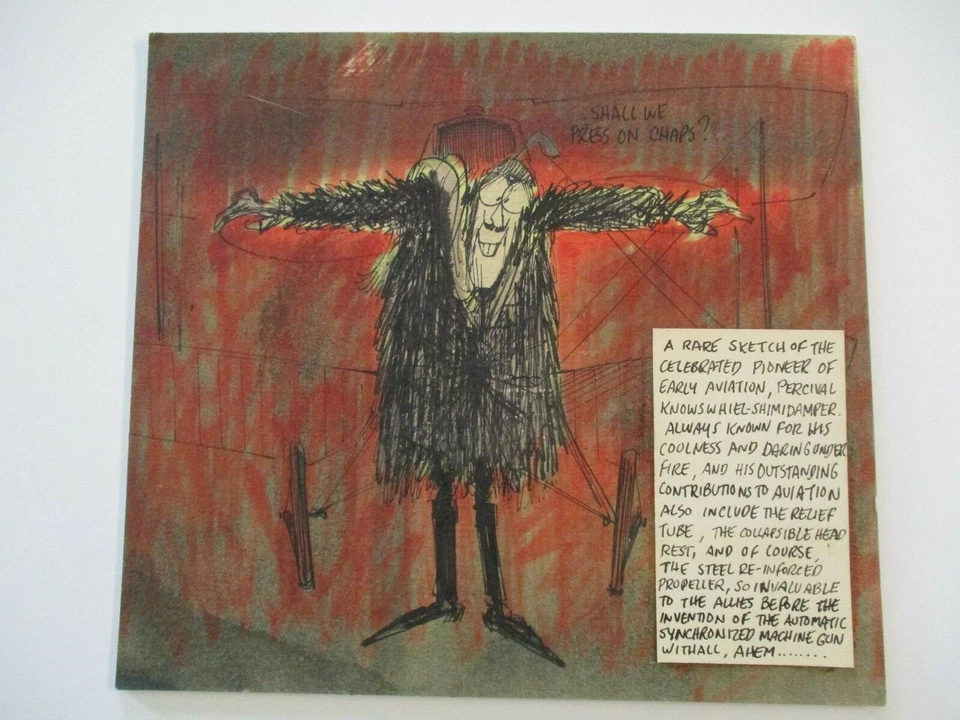 MYSTERY ILLUSTRATION VINTAGE MAN PLANE PIONEER AVIATION SATIRE VINTAGE 1970'S - Image 2 of 4