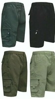 Shorts Men's Cargo Combat Multi Pocket Elasticated Waist Size Plain Lightweight 
