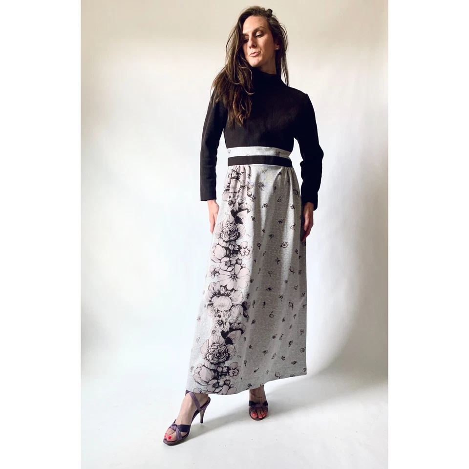 vintage 1970S floral print empire waist dress  70s folded collar maxi - Image 3 of 4