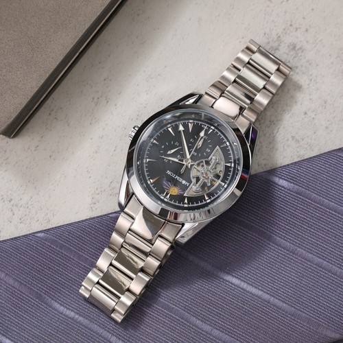 MOEMTON Men Mechanical Watch 30M Waterproof Hollow Solar Phase Watch M107.BSSA02 - Picture 4 of 4