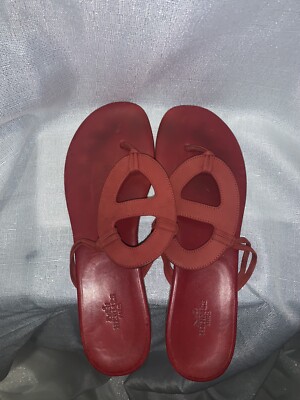 Red Roulis HERMES Roulis Red Leather Thongs Sandals Flats 39.5 8.5 9 | eBay