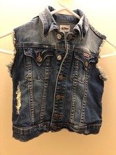 Hudson Girls Denim Jean Jacket Sleeveless Size 6 Frayed RN 140977 - Great Cond