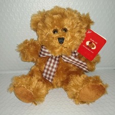 Ms Teddy Bear Inc TEDDY BEAR 7in Shaggy Golden Brown Plush Brown Tan Bow NEW