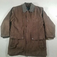 London Fog Jacket Large Brown Suede Nubuck Leather Collar Barn Coat Workwear