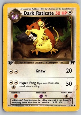 Dark Raticate 51/82 Common Team Rocket Pokemon 1st Edition Moderately Played